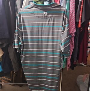FootJoy Men’s Charcoal Striped Polo with Teal Accents